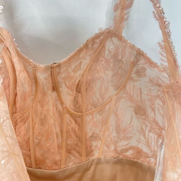 Mac Duggal 20559 Corset Bodice Floral Lace Embellished Gown, Pink, Plus Size 14 - Picture 9 of 15